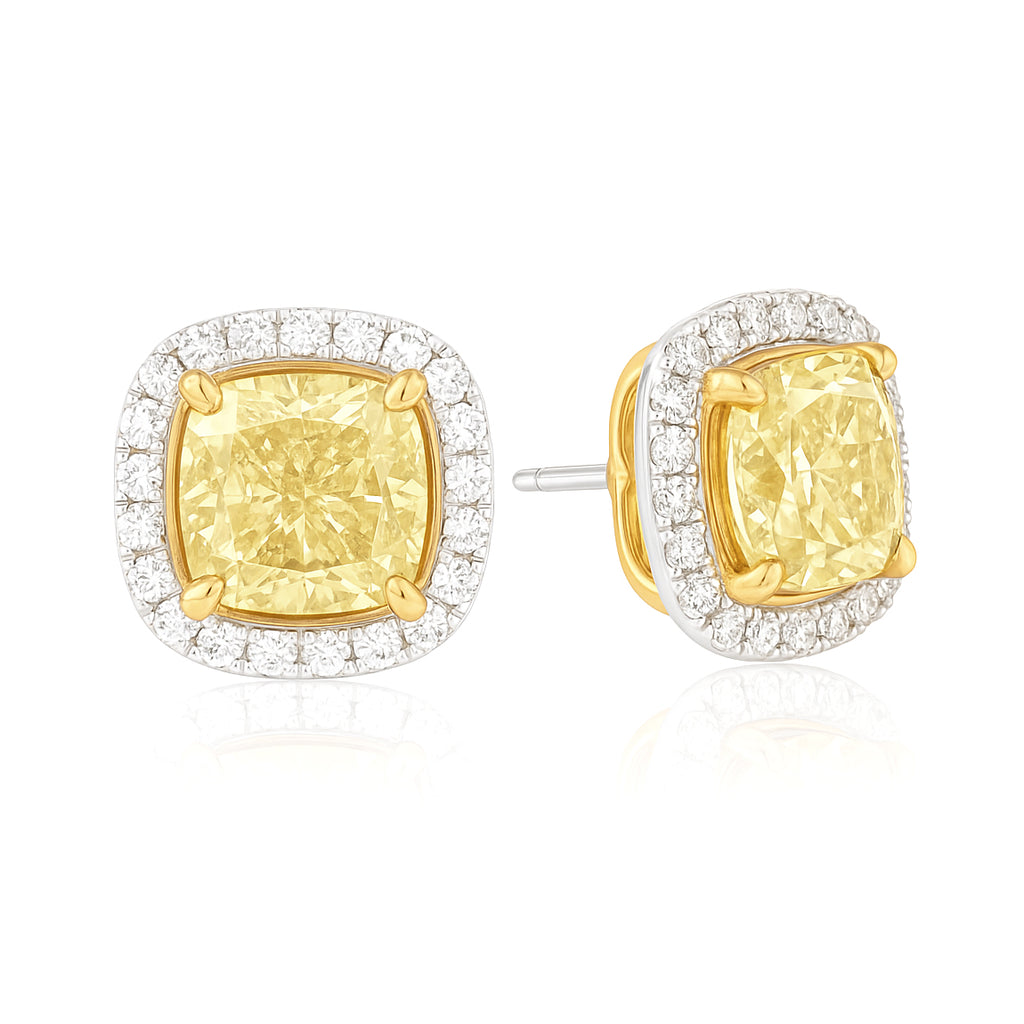 PT900 イエローダイヤモンドイヤリング 0.99ct Fancy Yellow SI2 クッション
