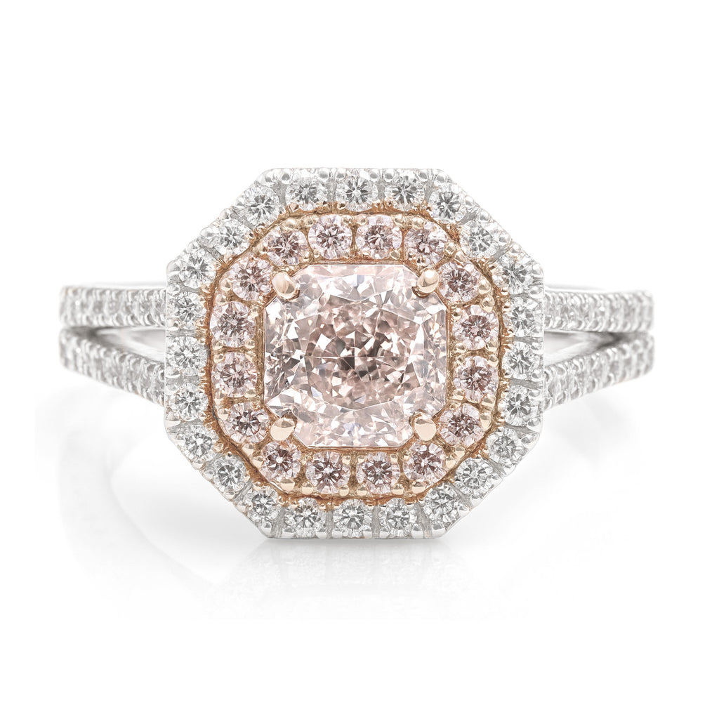 PT900/18K ピンクダイヤモンドリング Very Light Pink ラディアント 1.759ct