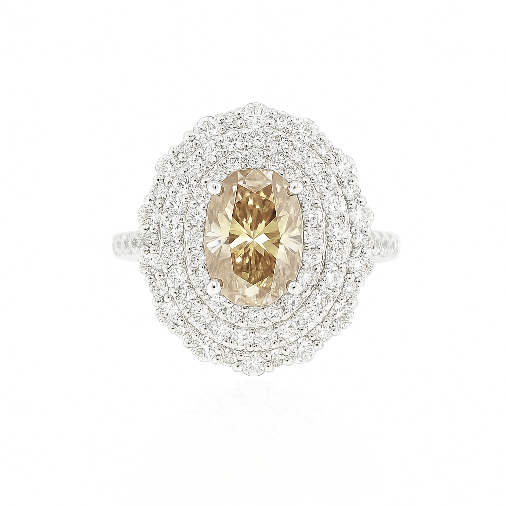 PT950 イエローブラウンダイヤモンド リング 2.928ct VS1 Fancy Yellow Brown オーバル