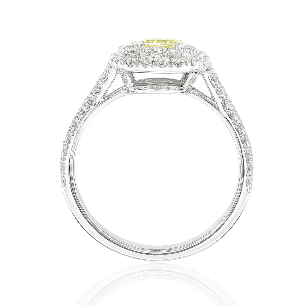 PT900 イエローダイヤモンドリング 0.898ct VS1 Fancy Yellow クッション 横画像