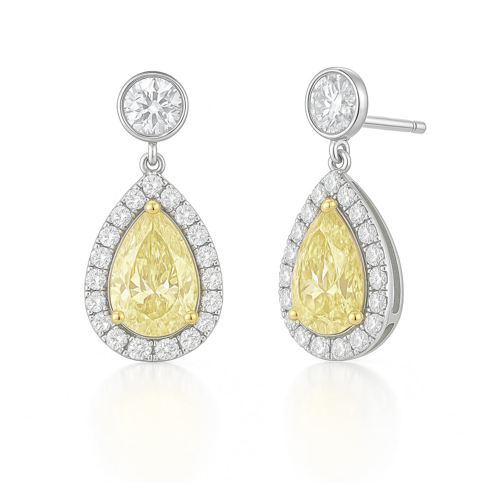 PT900 イエローダイヤモンドイヤリング 1.413ct Fancy Light Yellow SI2 ペア