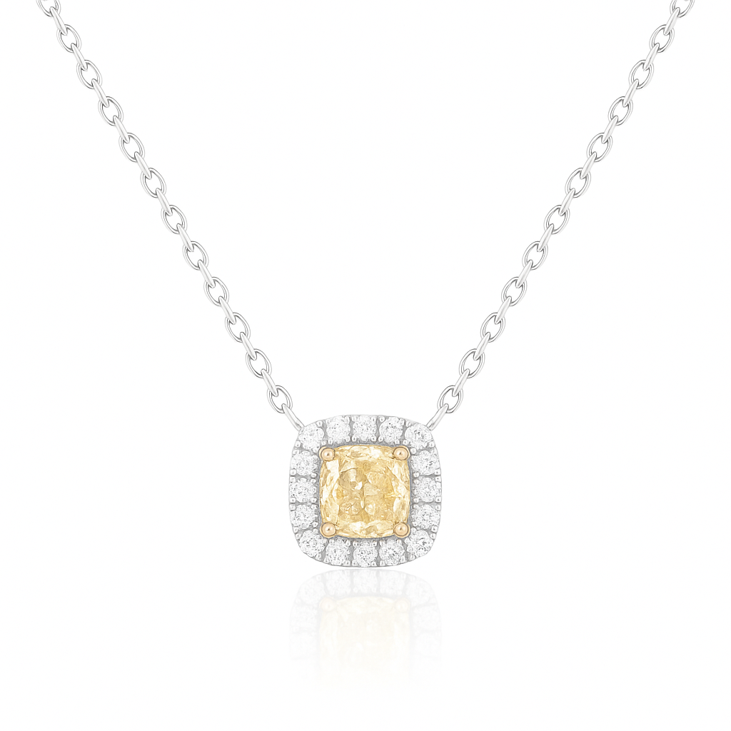 Mael Very Light Yellow Cushion Diamond Pendant Necklace - 0.37ct