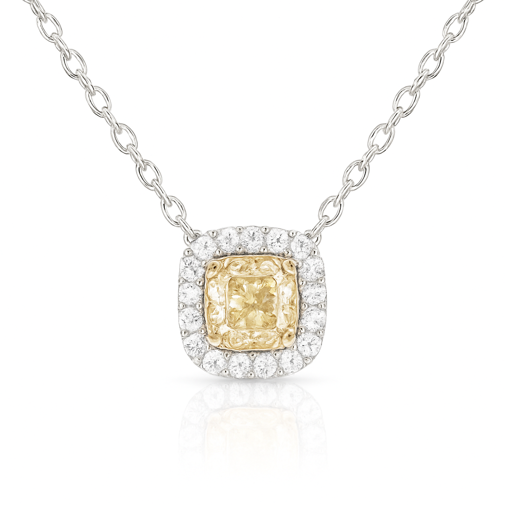 PT850/900 イエローダイヤモンド ペンダントネックレス 0.411ct Fancy Light Yellow SI2 クッション