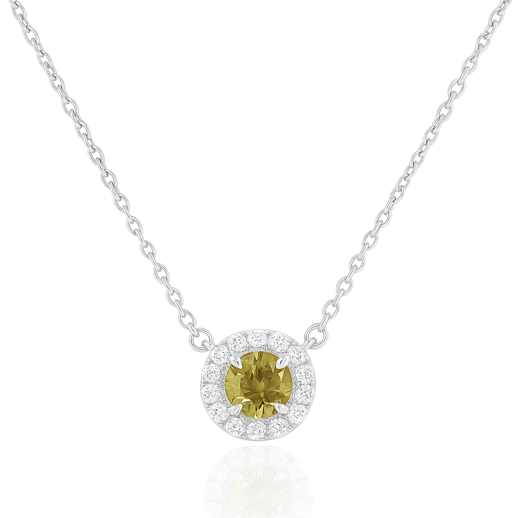 AU750 グリーンイエローダイヤモンド ペンダントネックレス 0.487ct Fancy Deep Brownish Greenish Yellow SI2 オールドヨーロピアン