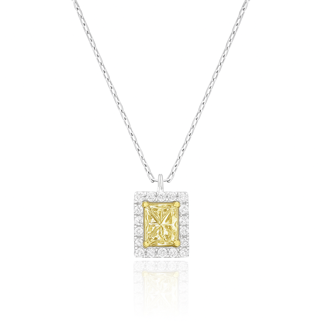 PT850/900 イエローダイヤモンド ペンダントネックレス 0.398ct Fancy Yellow SI1 プリンセス