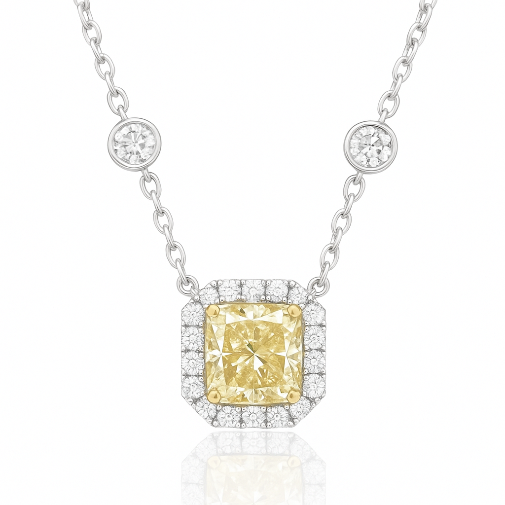 PT850/900 イエローダイヤモンド ペンダントネックレス 1.277ct Fancy Light Yellow SI2 ラディアント