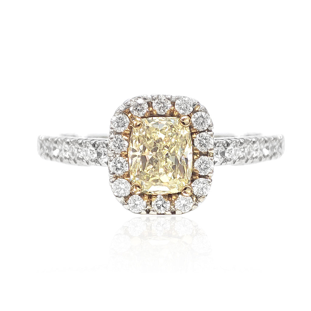 Mael Cushion Fancy Light Yellow Diamond Ring - 0.77ct