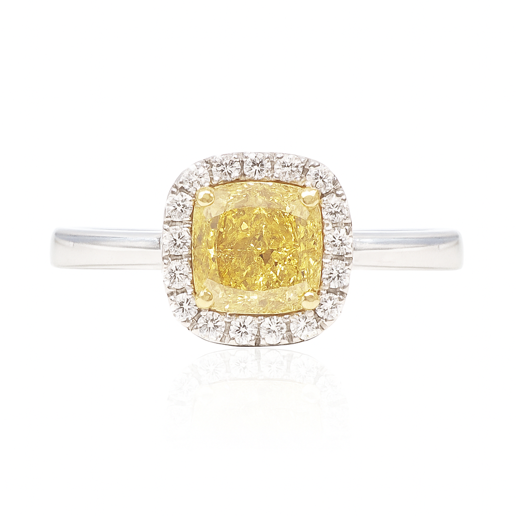 イエローダイアモンドリング クッション 0.858ct I1 画像