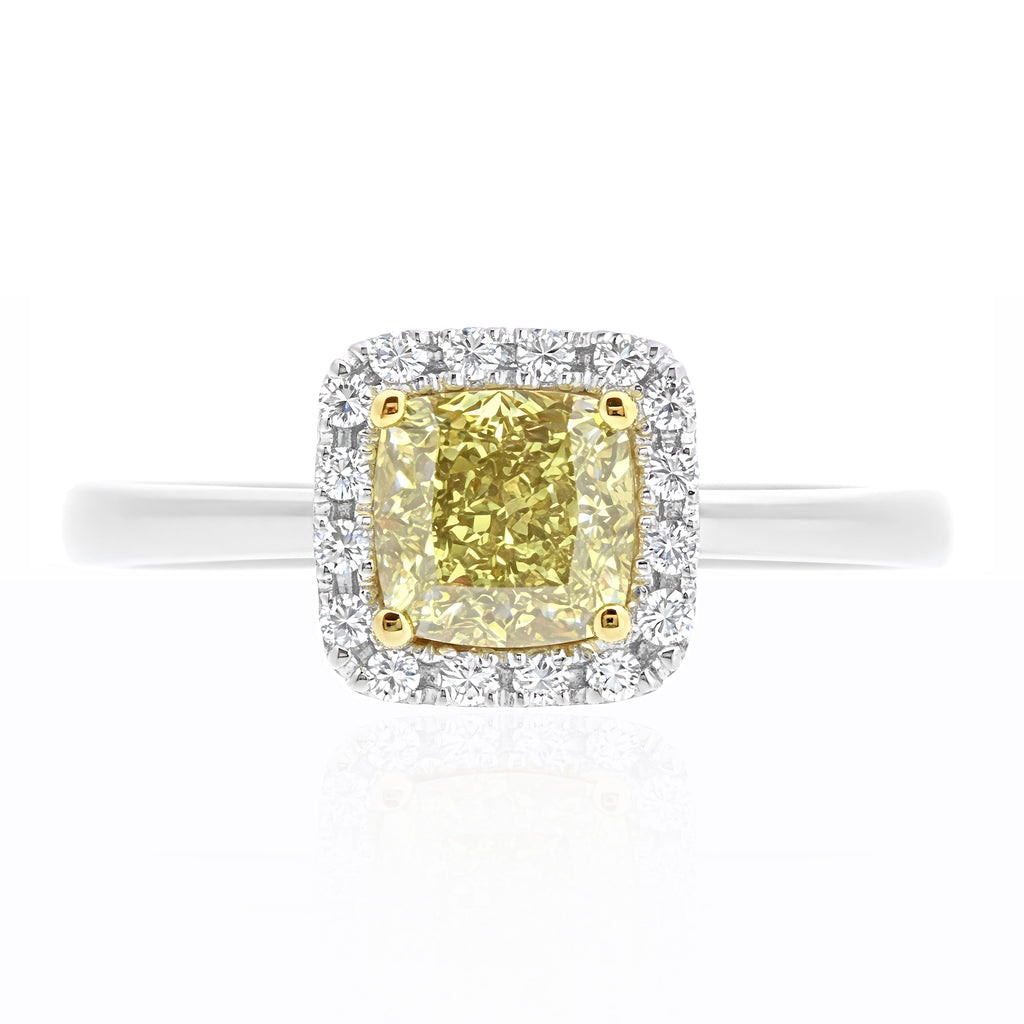 Mael Cushion Fancy Light Yellow Diamond Ring - 0.91ct