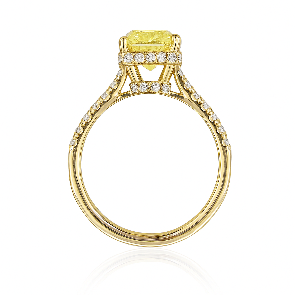 イエローダイアモンドリング クッション 1.96ct I1 横 画像