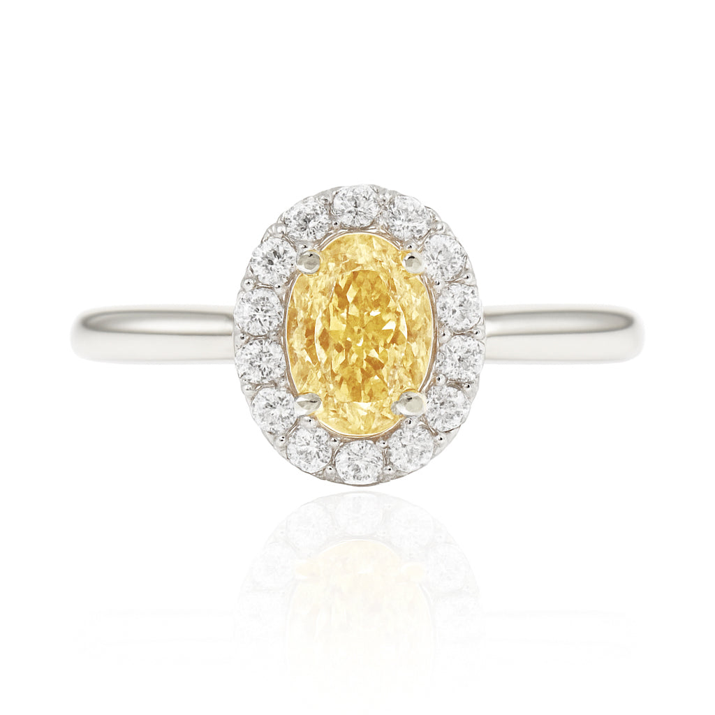 PT900 イエローダイヤモンドリング 0.578ct Fancy Yellow VS1 オーバル