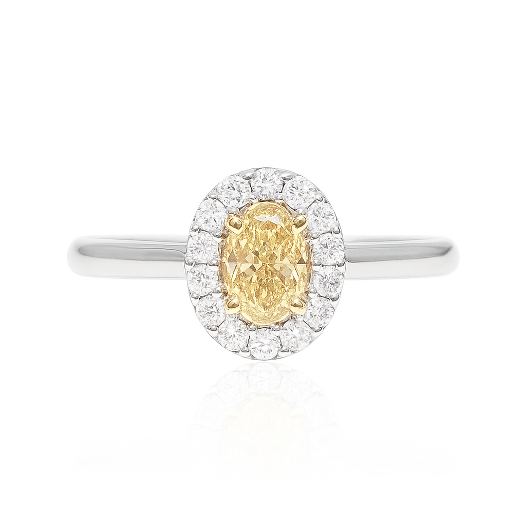 PT900 イエローダイヤモンドリング 0.591ct Fancy Yellow SI1 オーバル