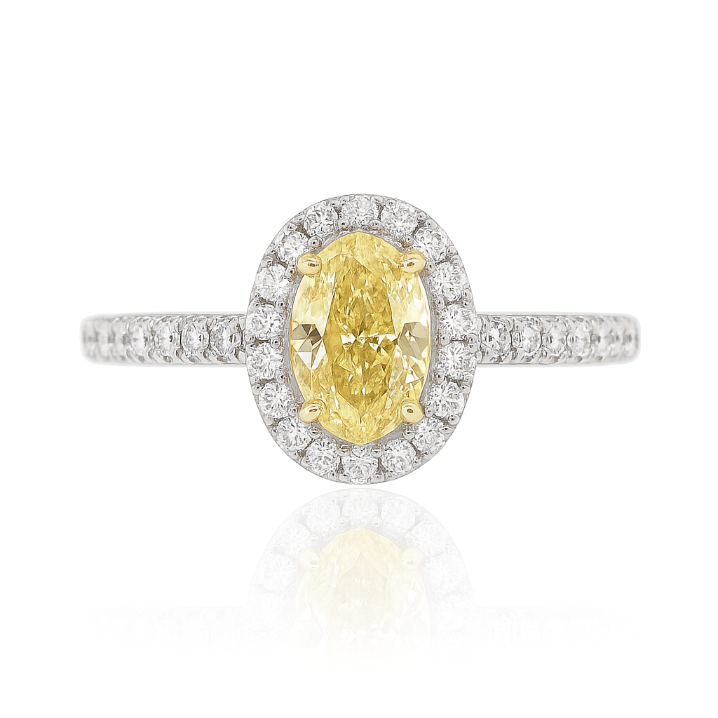 PT900 イエローダイヤモンドリング 1.202ct Fancy Yellow I1 オーバル