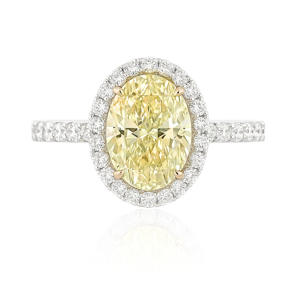 PT900 イエローダイヤモンドリング 1.945ct Light Green Yellow VS2 オーバル