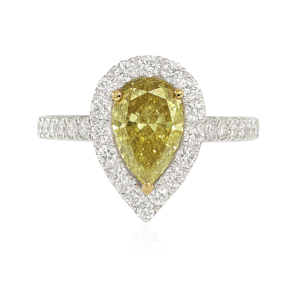 PT900 イエローダイヤモンドリング 0.85ct SI2 Fancy Brown Greenish Yellow ペア