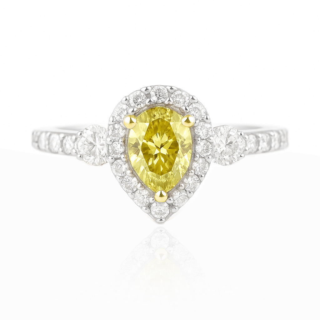 PT900 イエローダイヤモンドリング 0.899ct Fancy Deep Greenish Yellow VS2 ペア