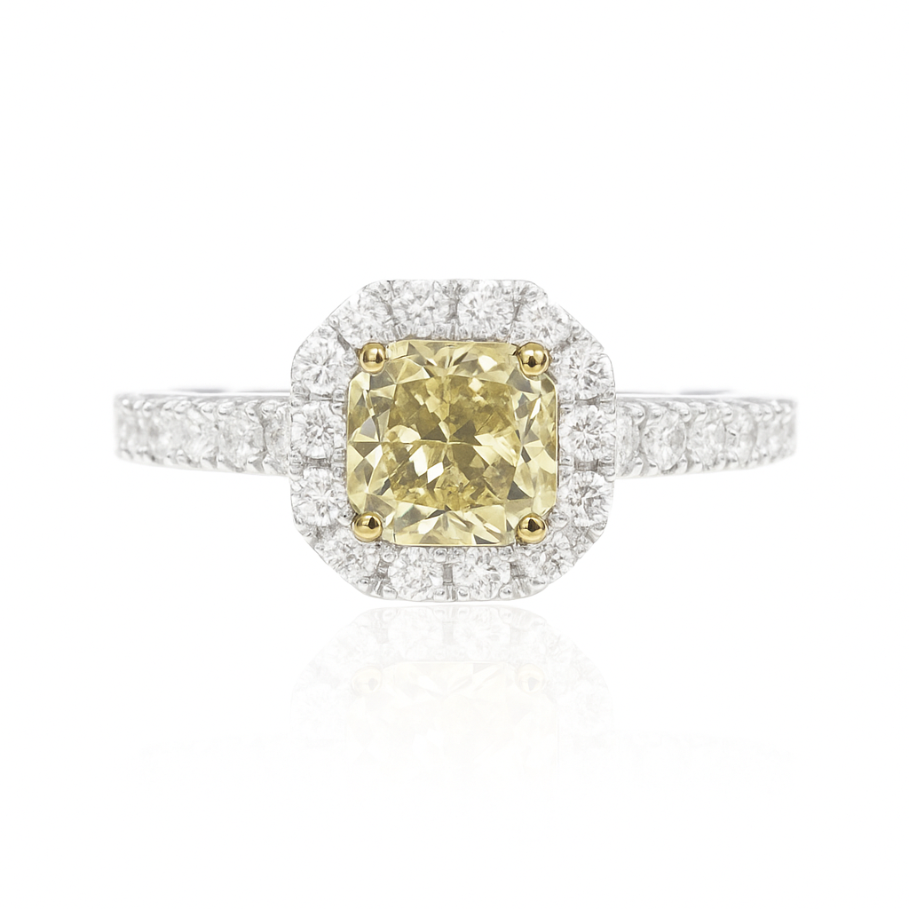 PT900 イエローダイヤモンド リング 1.191ct Very Light Greenish Yellow ラディアント SI1