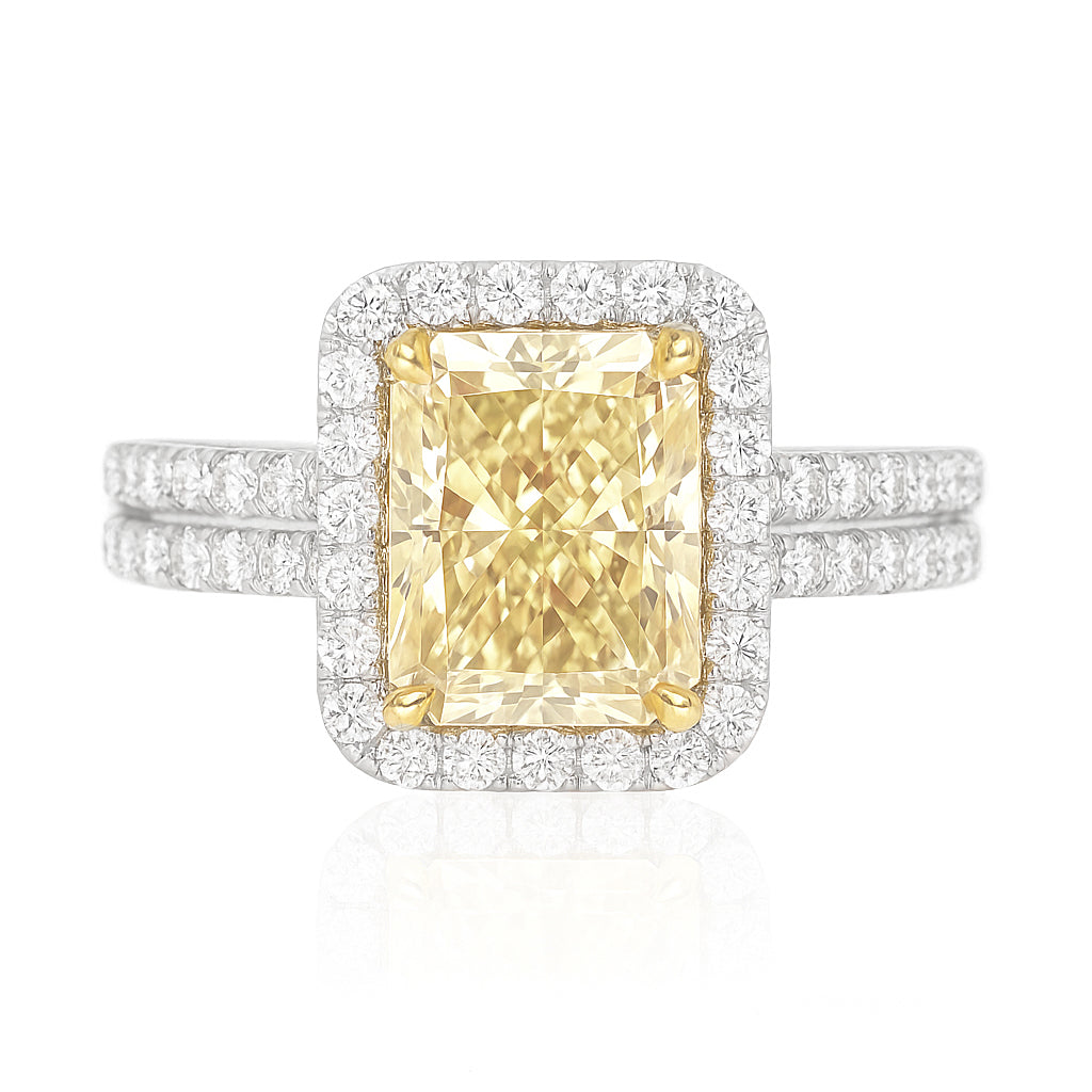 18K イエローダイヤモンドリング 2.488ct N Very Light Yellow SI2 ラディアント