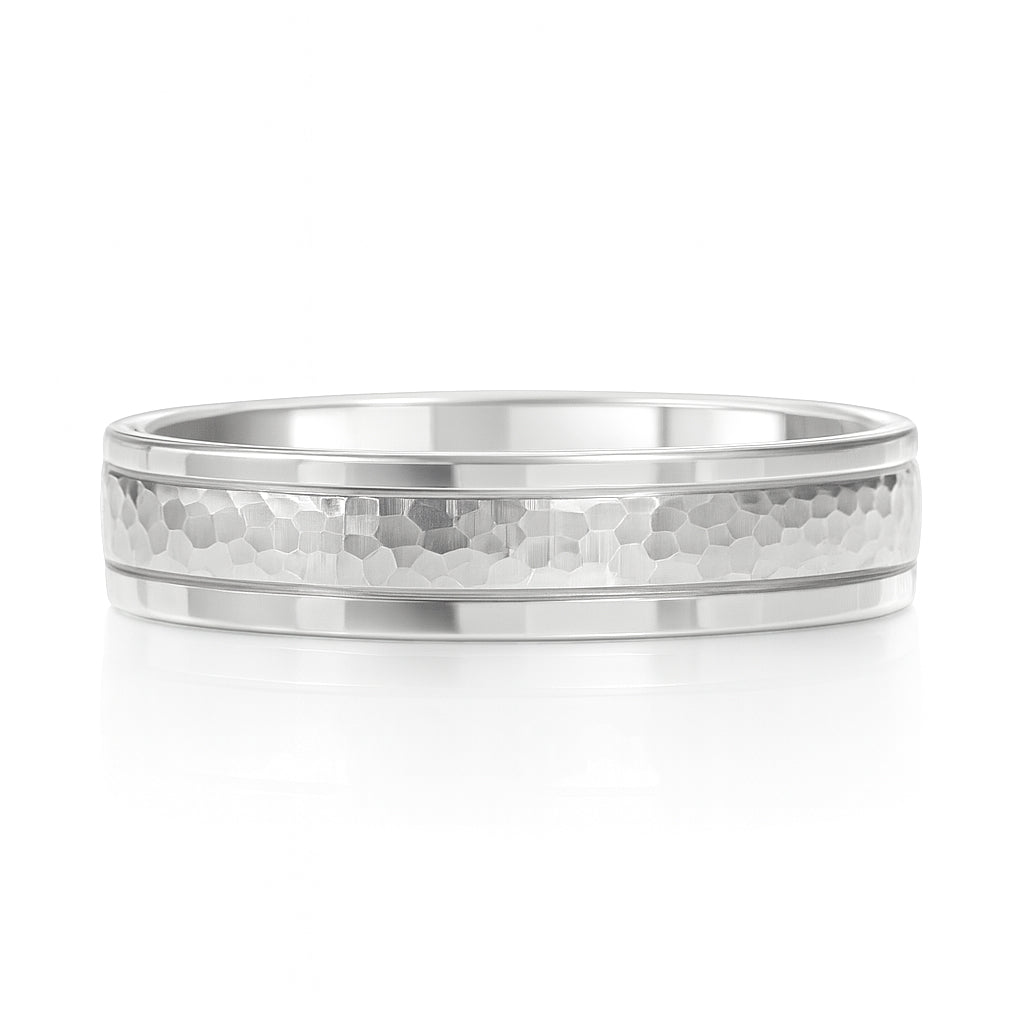 PT950 Hammered Men's Ring - 0.01ct