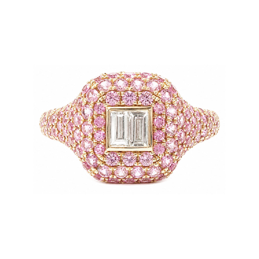 18KPG Pink Sapphire Baguette-cut Diamond Ring