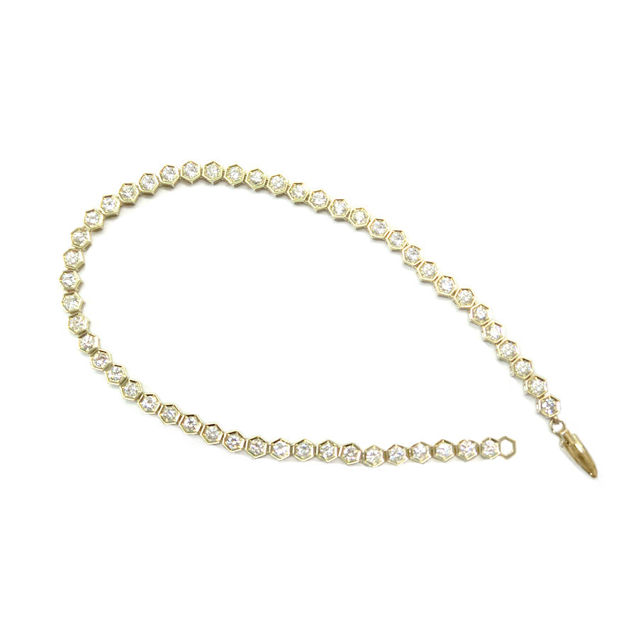 14KYG 天然ダイヤモンドテニスブレスレット ラウンドカット 六角形ベゼルセッティング 1.73ct