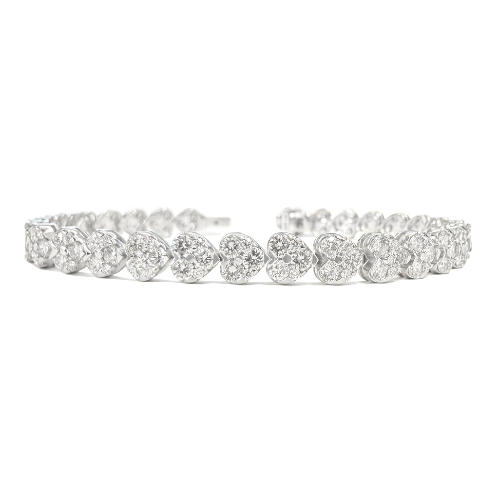 PT900 ハート形状ラウンドカット 天然ダイヤモンドテニスブレスレット 6.650ct