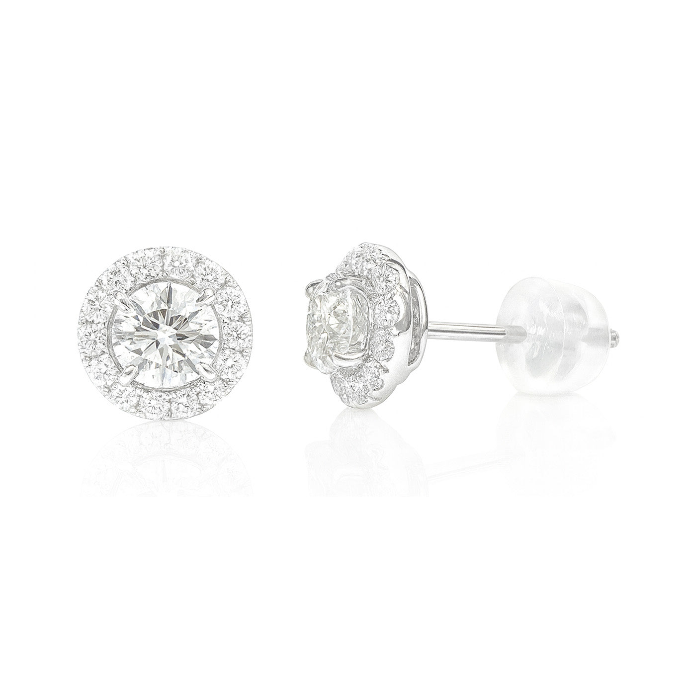 18K Colorless Round Diamond Earrings - 1.092ct