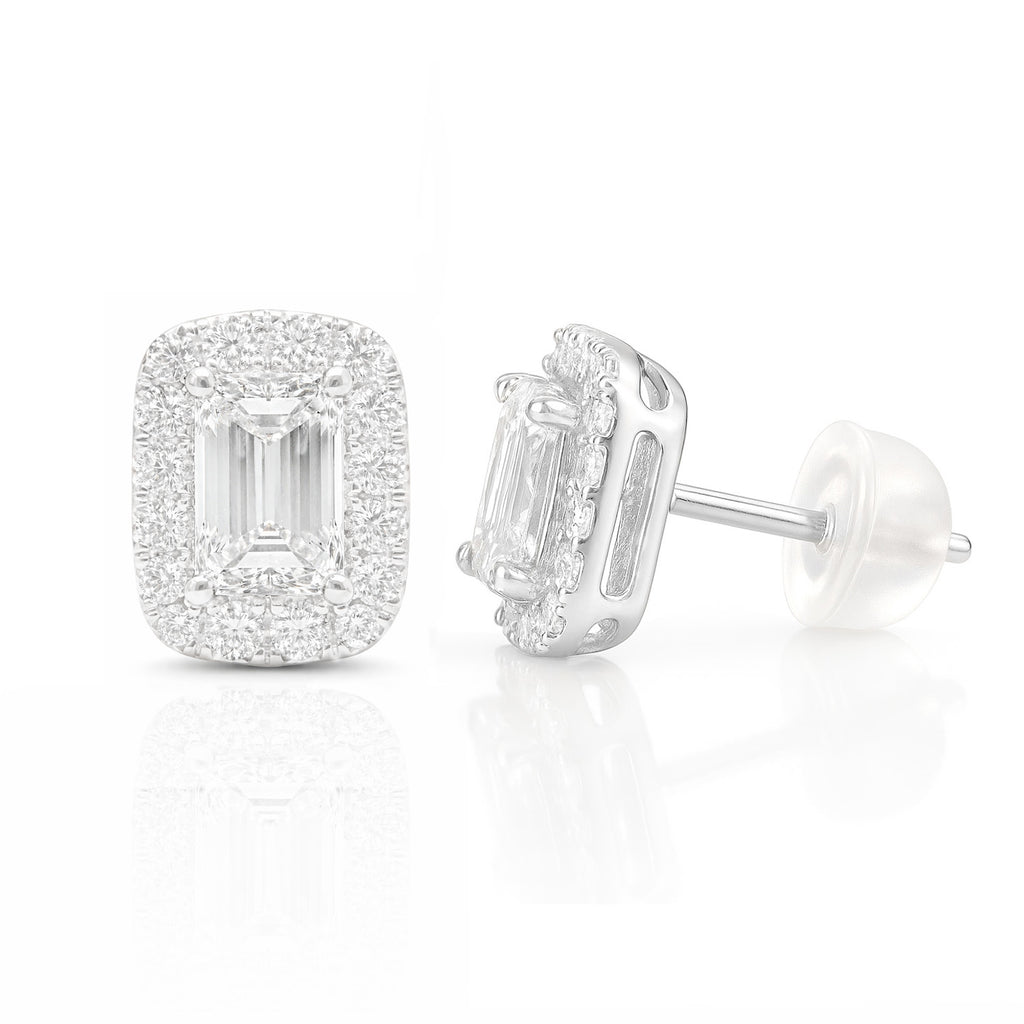 18K ダイヤモンドイヤリング エメラルドカット 0.85ct