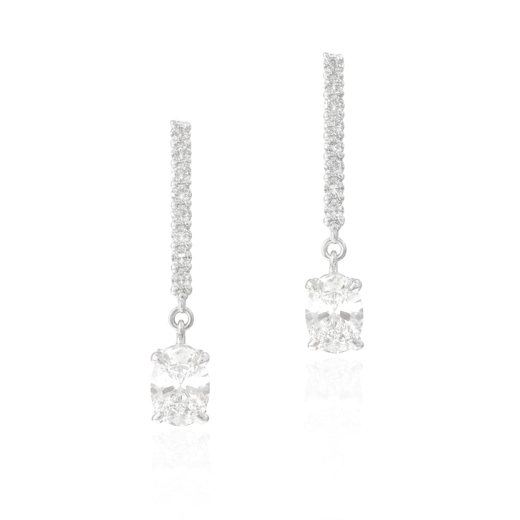 18K Colorless Oval Diamond Drop Earrings - 0.627ct