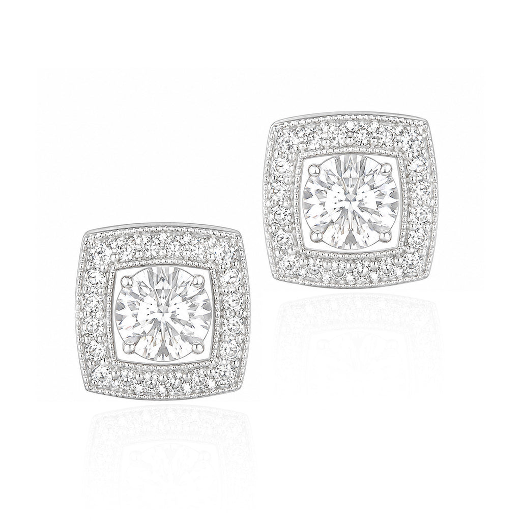 18K Round Diamond 2-Way Halo Earrings 0.954ct