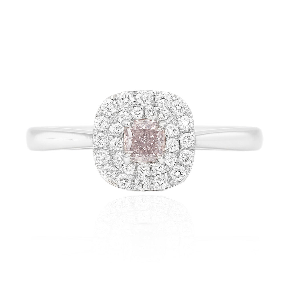 PT900 ピンクダイヤモンドリング 0.419ct Faint Pink SI1 クッション