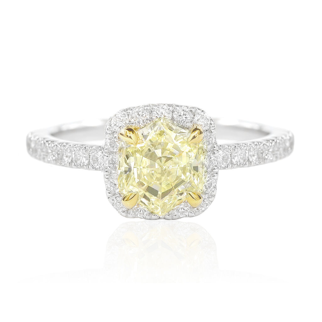 18K イエローダイヤモンドリング 1.216ct Fancy Yellow VVS2 ヘキサゴン