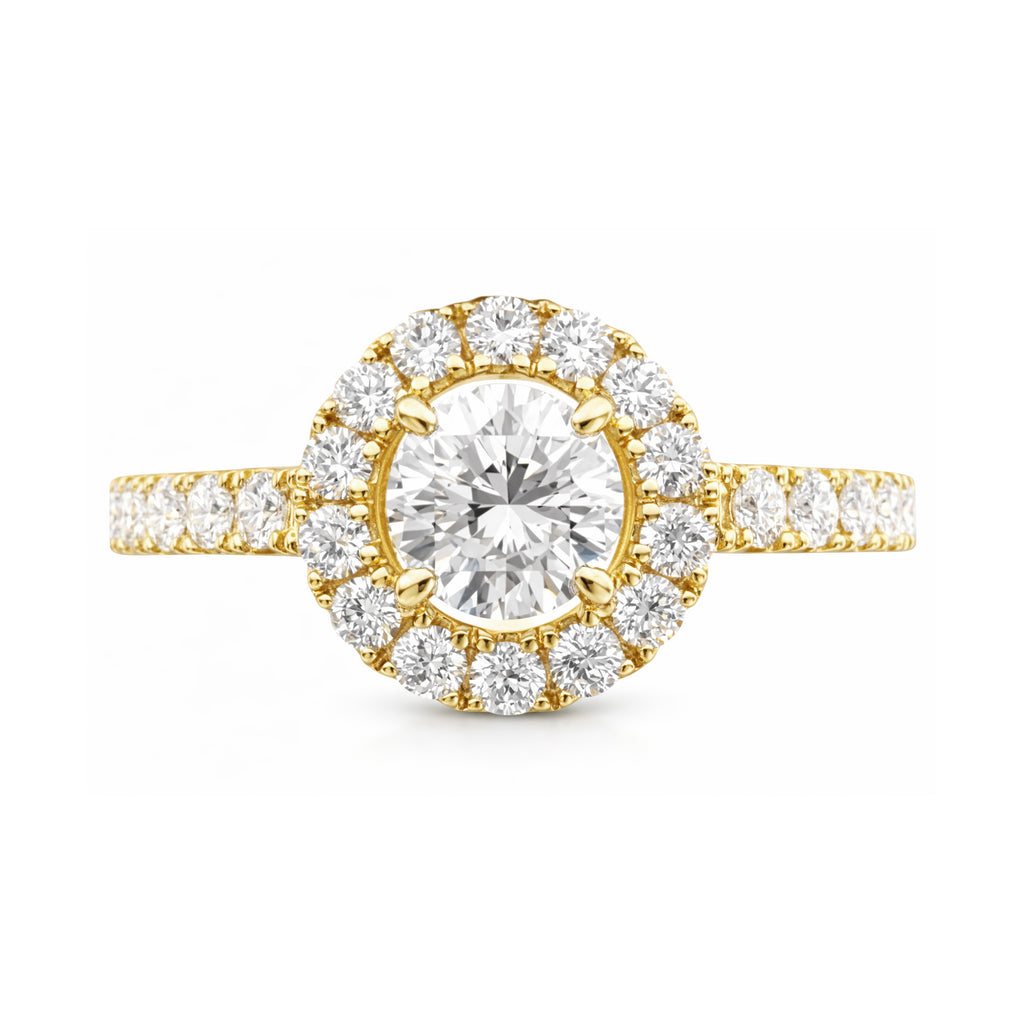 18KYG Round-cut Near Colorless Diamond Ring - 1.019ct