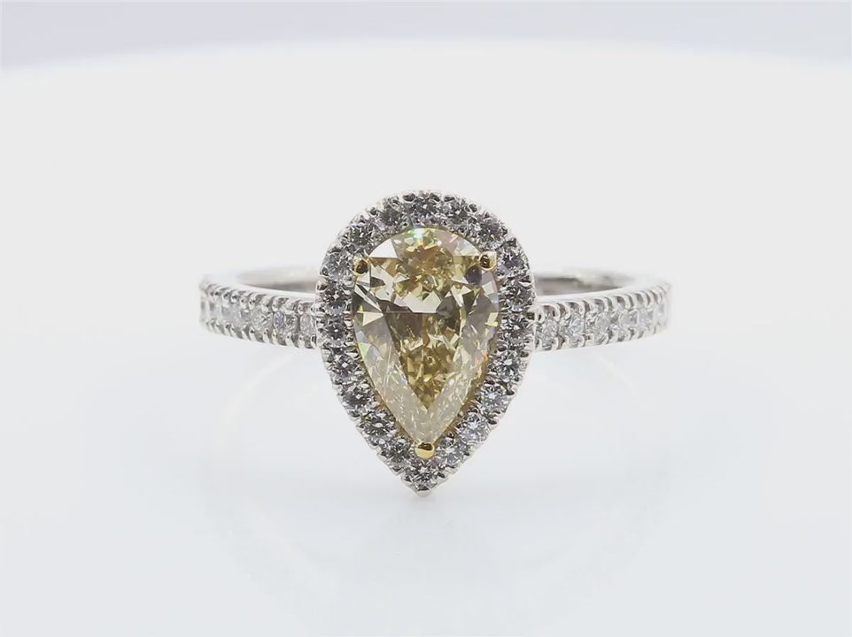 天然ダイヤモンドリング Fancy Light Yellow 1.425ct VVS1 Pear 映像