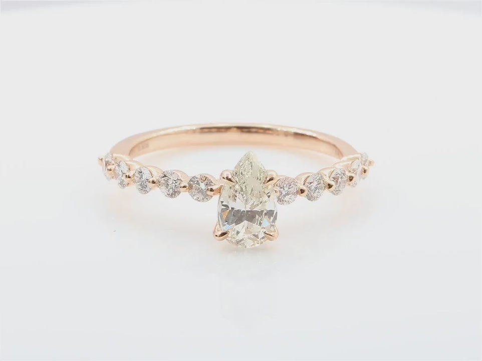 天然ダイヤモンドリング 1.036ct Faint Yellow SI2 Pear 映像