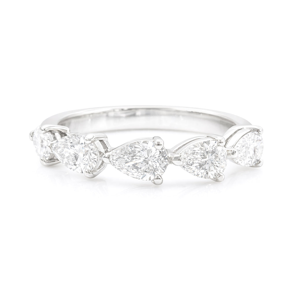 PT900 5 Stone Pear Cut Half Eternity Diamond Ring 1.22ct