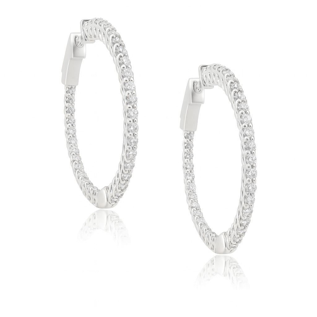 18Kホワイトゴールド 天然ダイヤモンドフープピアス 1.3ct - 画像