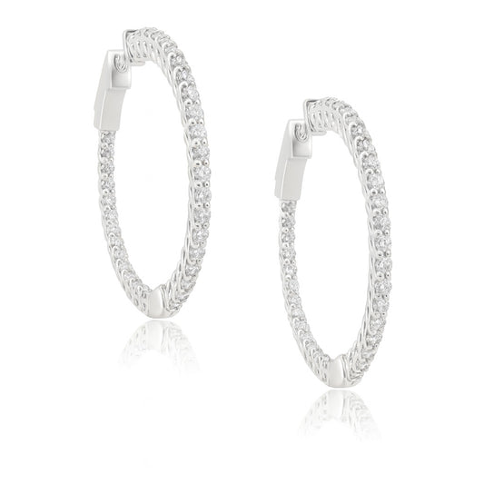 18Kホワイトゴールド 天然ダイヤモンドフープピアス 1.3ct - 画像
