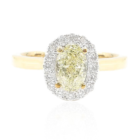 18K イエローダイヤモンドリング 1.547ct Fancy Light Yellow VS2 オーバル
