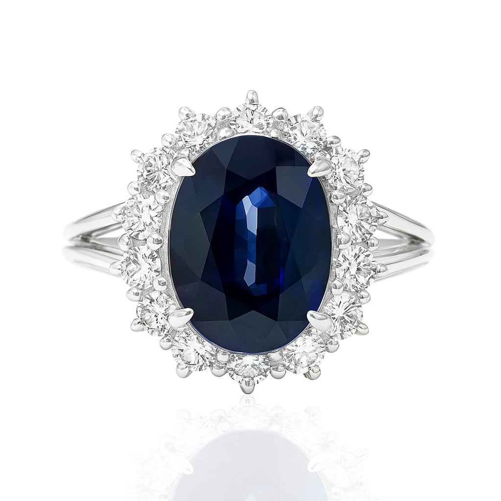 PT900 Blue Sapphire Diamond Ring - 4.292ct