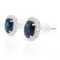 18K Oval Blue Sapphire Diamond Earrings - 3.119ct