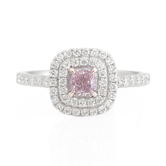 18K ピンクダイヤモンドリング 0.64ct Fancy Purplish Pink クッション
