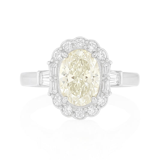 PT900 イエローダイヤモンドリング 1.649ct SI2 Faint Yellow オーバル