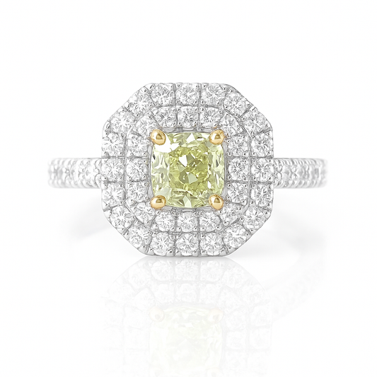 PT900 グリーンダイヤモンドリング 0.771ct Fancy Light Green Yellow ラディアント