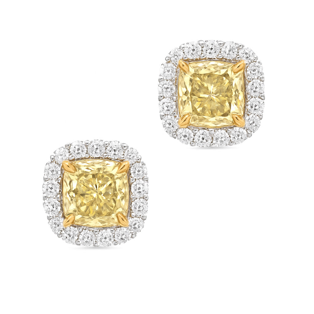 Mael Cushion Fancy Yellow Diamond Earrings - 1.299ct