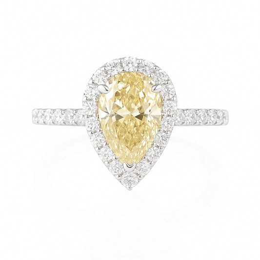 18K イエローダイヤモンドリング 1.413ct Fancy Light Orangy Yellow