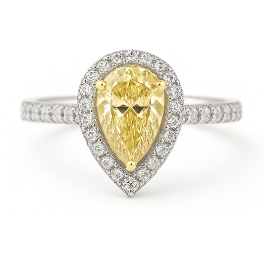 PT900 イエローダイヤモンドリング ペアカット - 1.425ct