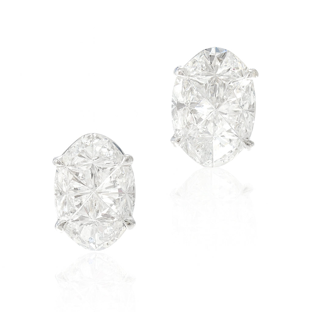 18K Oval-Shaped Diamond Earrings with Half Pie-Cut Stones - 1.78ct