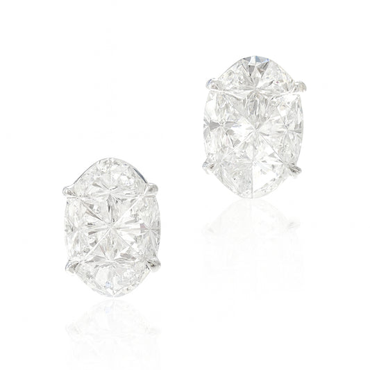 18K Oval-Shaped Diamond Earrings with Half Pie-Cut Stones - 1.78ct