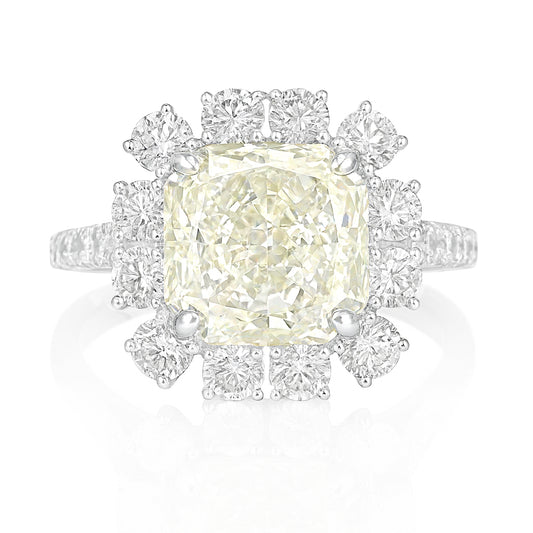 PT950 フェイントイエローダイヤモンドリング ラディアントカット 4.575ct